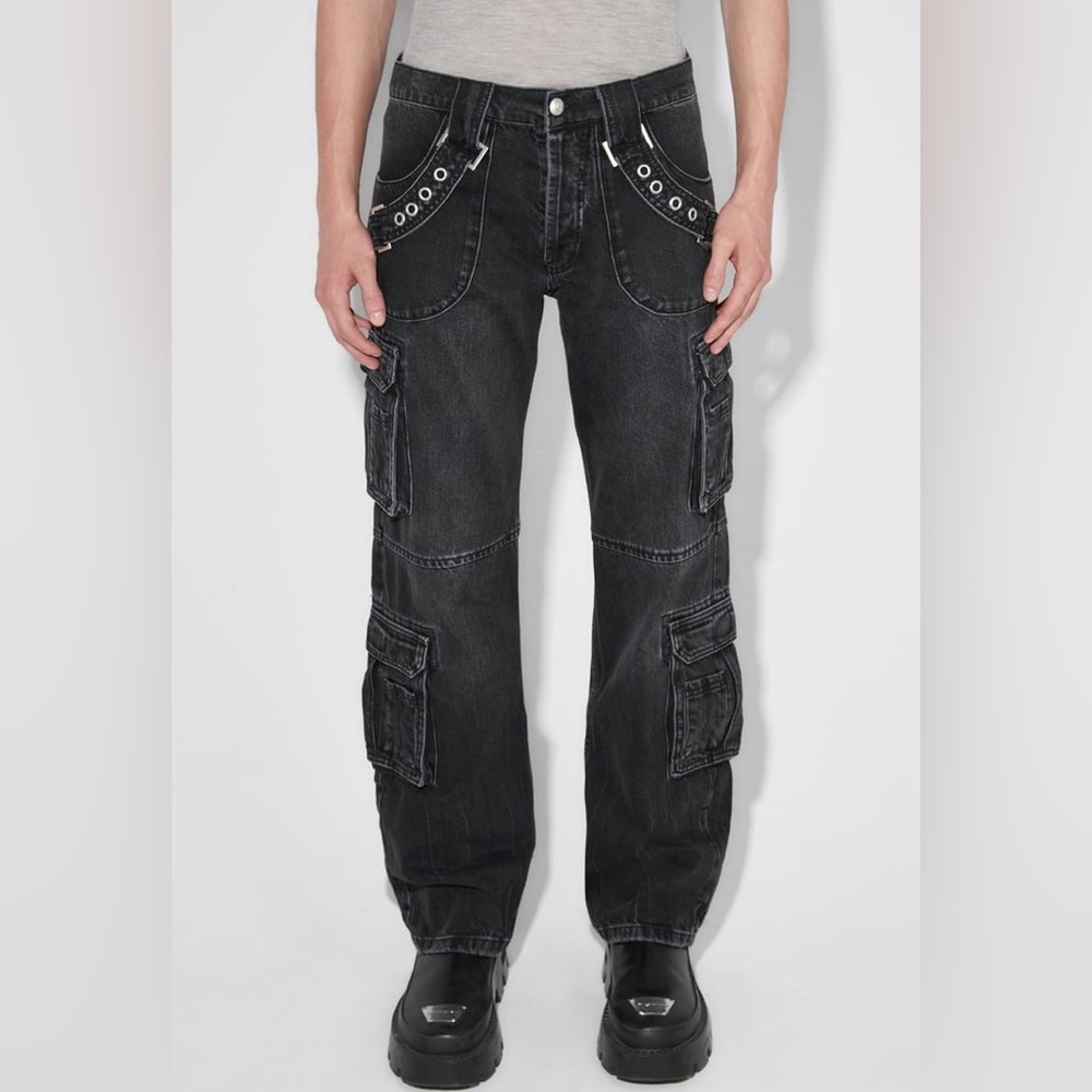 MISBHV Black Organic Cotton Harness Cargo Jean Trousers Unisex Size 30